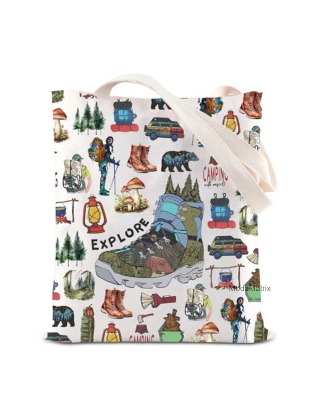 Cotton Canvas Tote Bag Mountain Adventure Print Reusable Shoulder Bag